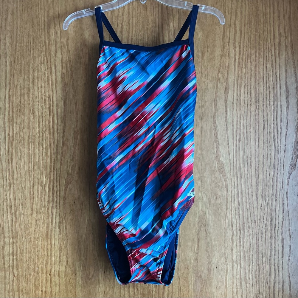 Speedo Women's power flex eco red, white and blue one piece suit size 36
